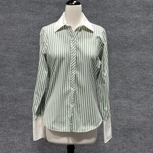 Pink Tartan Shirt Womens 10 Green White Striped Contrast Collar French Cuffs